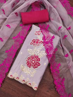 Lavender Premium Roman silk blend Embroiderd Unstitched Dress Material 1