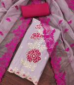 Lavender Premium Roman silk blend Embroiderd Unstitched Dress Material