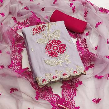 Lavender Premium Roman silk blend Embroiderd Unstitched Dress Material 2