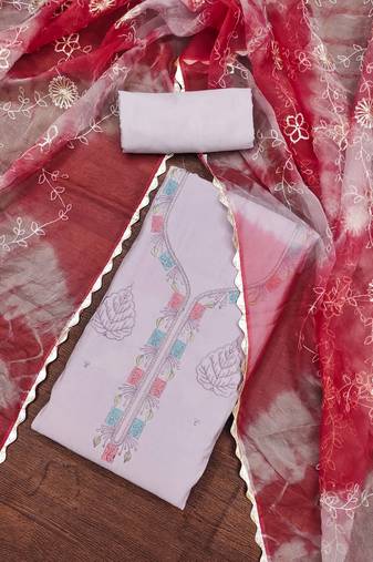 Lavender Premium Roman silk blend Embroiderd Unstitched Dress Material