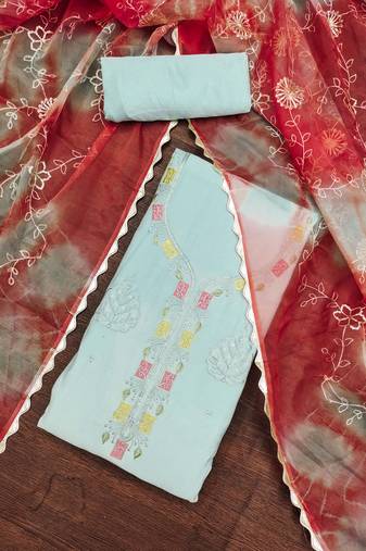 Mint Premium Roman silk blend Embroiderd Unstitched Dress Material