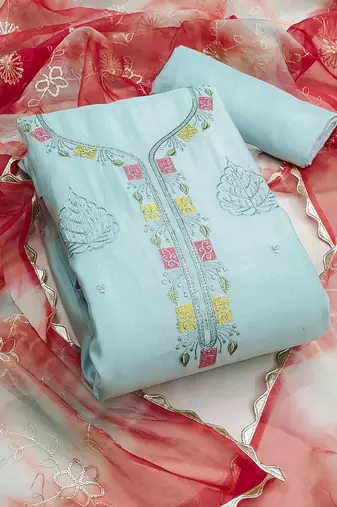 Mint Premium Roman silk blend Embroiderd Unstitched Dress Material