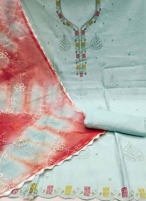 Mint Premium Roman silk blend Embroiderd Unstitched Dress Material 3