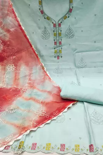 Mint Premium Roman silk blend Embroiderd Unstitched Dress Material
