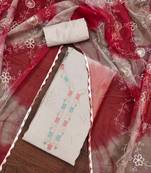 Beige Premium Roman silk blend Embroiderd Unstitched Dress Material