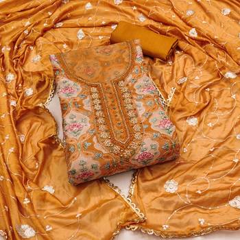 Mustard Viscose Organza Position Unstitched Dress Material 2