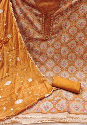 Mustard Viscose Organza Position Unstitched Dress Material 3