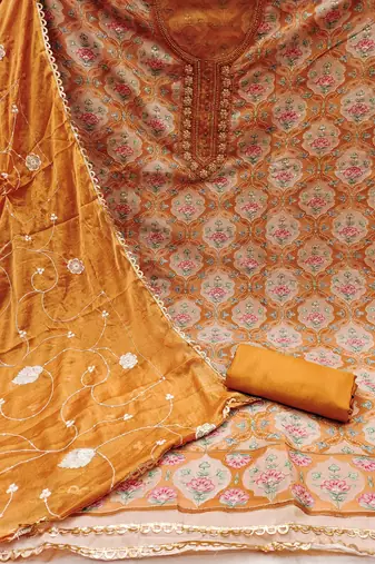 Mustard Viscose Organza Position Unstitched Dress Material