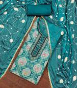 Teal Viscose Organza Position Unstitched Dress Material