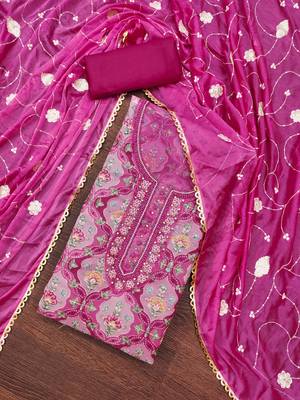 Magenta Viscose Organza Position Unstitched Dress Material 1
