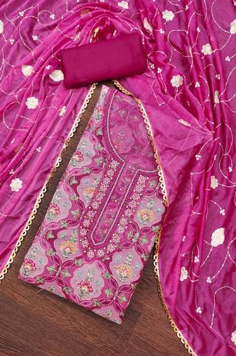 Magenta Viscose Organza Position Unstitched Dress Material