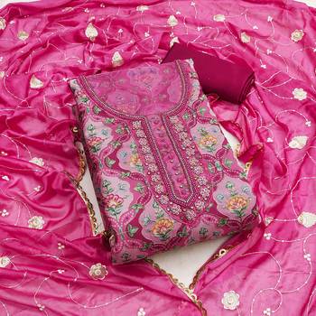 Magenta Viscose Organza Position Unstitched Dress Material 2