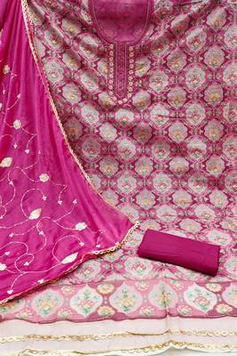 Magenta Viscose Organza Position Unstitched Dress Material 3