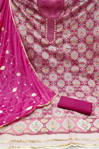 Magenta Viscose Organza Position Unstitched Dress Material