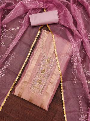 Onion Pink Viscose Organza Unstitched Dress Material 1