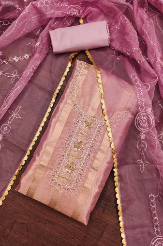 Onion Pink Viscose Organza Unstitched Dress Material