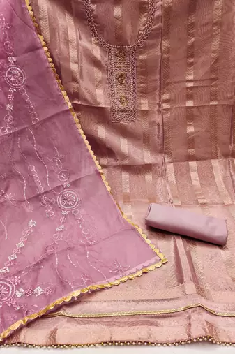 Onion Pink Viscose Organza Unstitched Dress Material