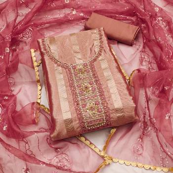 Peach Viscose Organza Unstitched Dress Material 2
