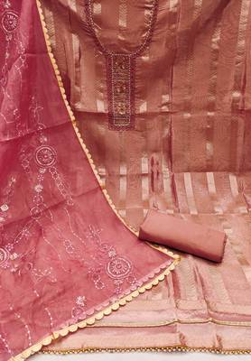 Peach Viscose Organza Unstitched Dress Material 3