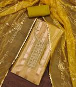 Olive Viscose Organza Unstitched Dress Material