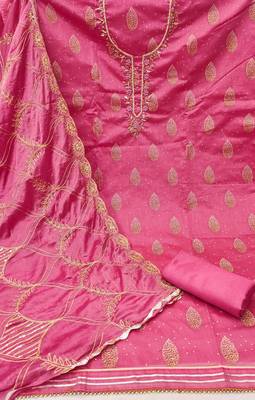 Pink Modal Hand Work Unstitched Dress Material 3