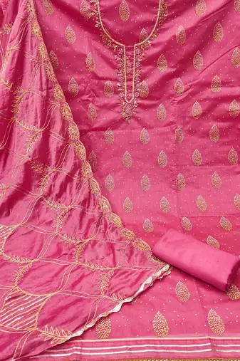Pink Modal Hand Work Unstitched Dress Material