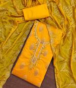 Yellow Modal Hand Work Unstitched Dress Material