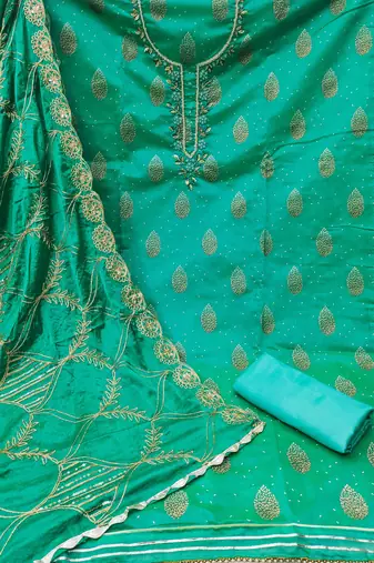 Turquoise Modal Hand Work Unstitched Dress Material