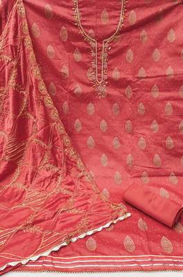 Peach Modal Hand Work Unstitched Dress Material 3