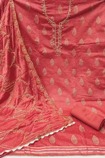 Peach Modal Hand Work Unstitched Dress Material