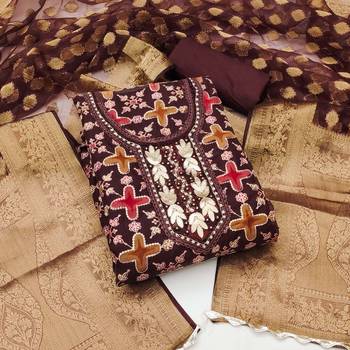 Coffee Viscose Organza Position Unstitched Dress Material 2