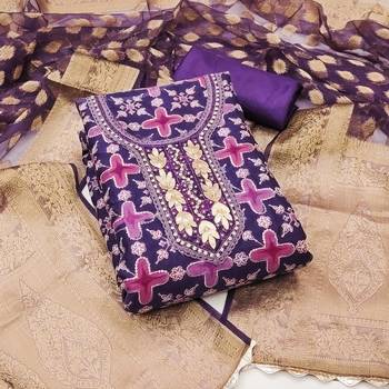 Purple Viscose Organza Position Unstitched Dress Material 2