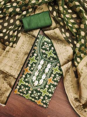 Green Viscose Organza Position Unstitched Dress Material 1