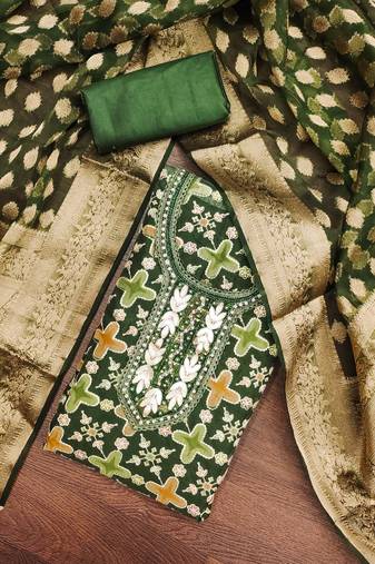 Green Viscose Organza Position Unstitched Dress Material