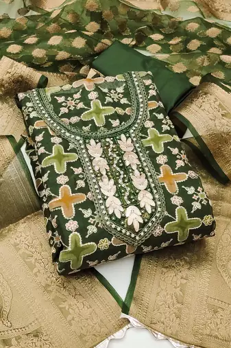 Green Viscose Organza Position Unstitched Dress Material
