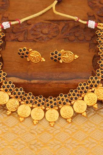 Matte finish temple coin necklace set