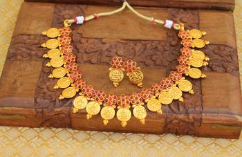Matte finish temple coin necklace set 2