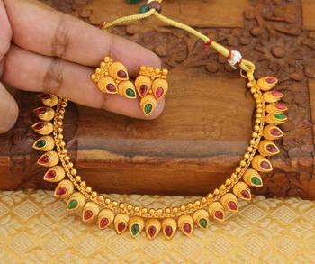 Matte finish kempu necklace set 2