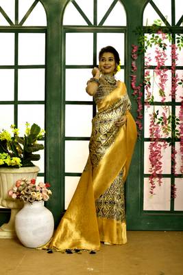 Yellow Soft Silk Printed Zari Weaving Border & Fancy Rich Pallu With Soft Silk Blouse And Saree For Women  2