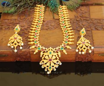 Designer matte finished mango long necklace set 1