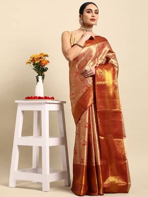 Maroon zari woven art silk kanchipuram saree with blouse 3
