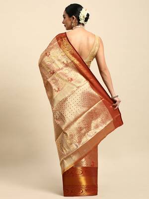 Maroon zari woven art silk kanchipuram saree with blouse 5