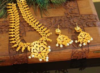 Designer matte finished mango long necklace set 3