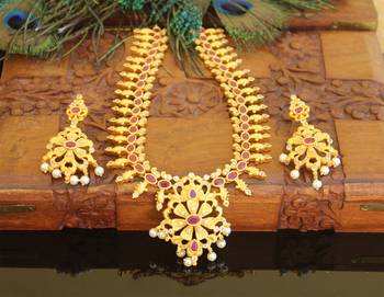 Designer matte finished mango long necklace set 1