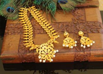 Designer matte finished mango long necklace set 3