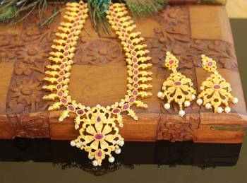 Designer matte finished mango long necklace set 4
