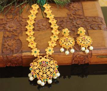 Designer matte finish peacock pendant necklace set 1