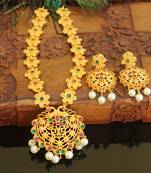 Designer matte finish peacock pendant necklace set