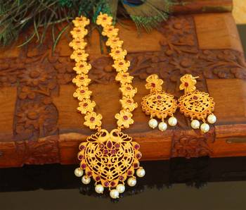Designer matte finish peacock pendant necklace set 1