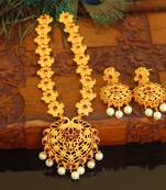 Designer matte finish peacock pendant necklace set